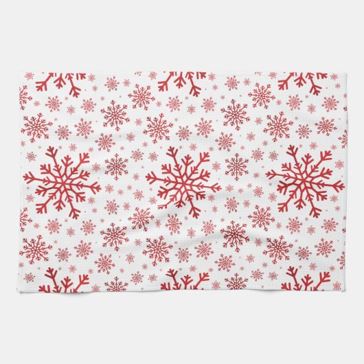  rode kerstsnowflakes op winterwit theedoek (Horizontaal)