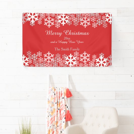 Rode kerstsnowflakes Patroongroeten Spandoek (Insitu)