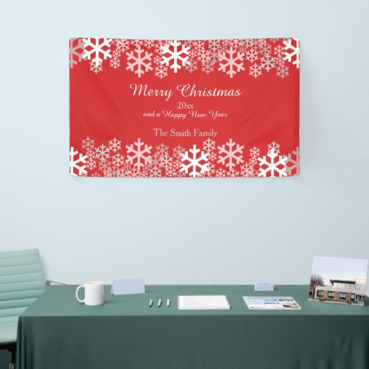 Rode kerstsnowflakes Patroongroeten Spandoek (Beurs)