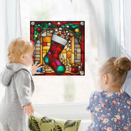 Rode Kerstsok Nep Gebrandschilderd Glas Raamsticker