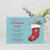 Rode Kerstsok op Blauw - Kerstfeest Kaart (Staand voorkant)