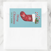 Rode Kerstsok op Blauw met Aangepaste Tekst Rechthoekige Sticker (Tas)