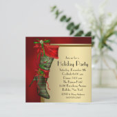 Rode Kerstsok Rode Gouden Kerstfeest Party Kaart (Staand voorkant)