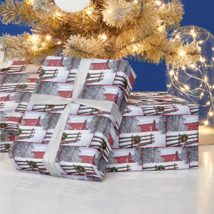 Rode kerststal in sneeuw cadeaupapier