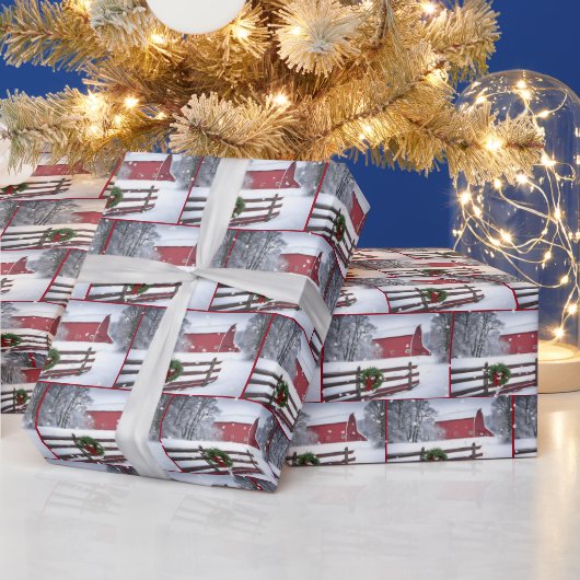 Rode kerststal in sneeuw cadeaupapier (Feestdagen)