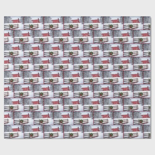 Rode kerststal in sneeuw cadeaupapier (Vlak)