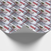 Rode kerststal in sneeuw cadeaupapier (Hoek)