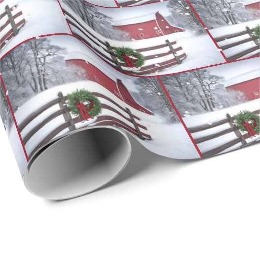 Rode kerststal in sneeuw cadeaupapier (Rol Hoek)