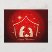 Rode kerststal Vrolijk kerstfeest Feestdagenkaart (Voorkant)