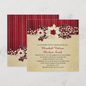 Rode Kerstster Damask Gold bruiloft uitnodiging (Voorkant / Achterkant)