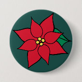 Rode Kerstster Kerstdag Knop Ronde Button 7,6 Cm (Voorkant)
