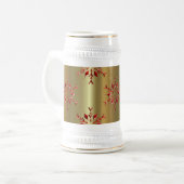 Rode kerststerren op goud bierpul (Voorkant links)