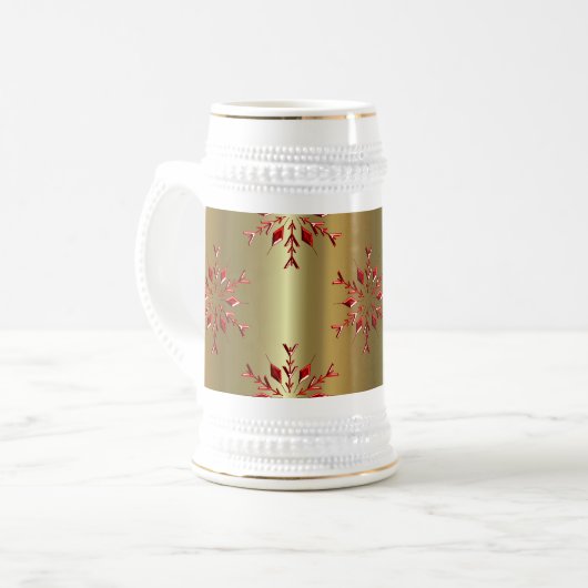 Rode kerststerren op goud bierpul (Voorkant links)