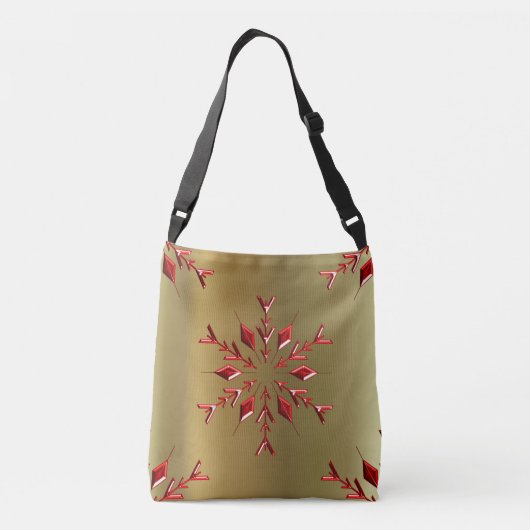 Rode kerststerren op goud crossbody tas (Achterkant)