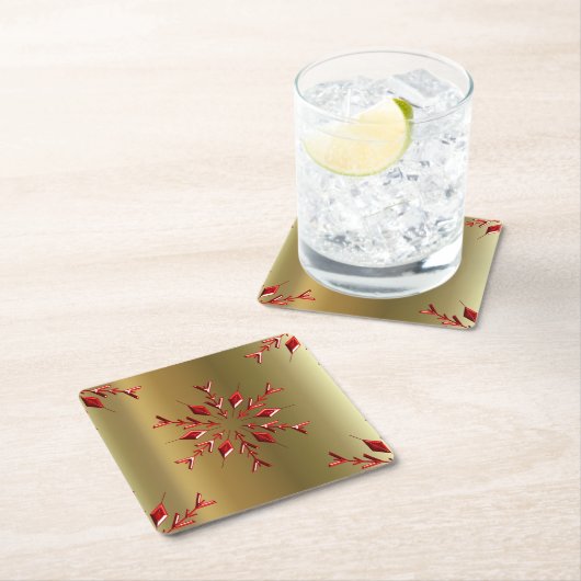 Rode kerststerren op goud kartonnen onderzetters (Insitu)