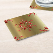 Rode kerststerren op goud kartonnen onderzetters (Schuin)