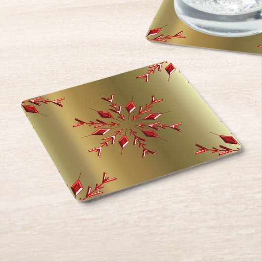 Rode kerststerren op goud kartonnen onderzetters (Schuin)