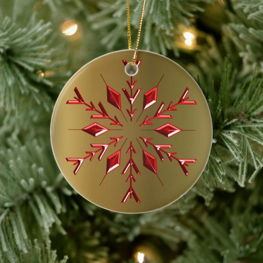 Rode kerststerren op goud keramisch ornament (Boom)