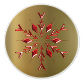 Rode kerststerren op goud keramische knop (Voorkant)