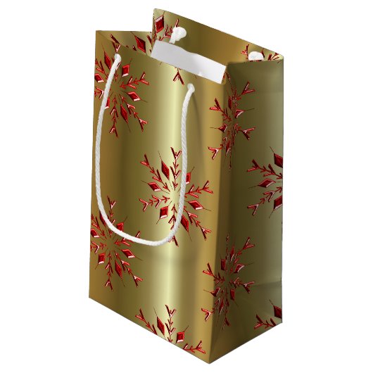 Rode kerststerren op goud klein cadeauzakje (Achterkant Gekanteld)