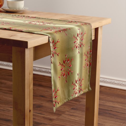 Rode kerststerren op goud korte tafelloper (Voorbeeld)