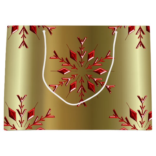 Rode kerststerren op goud large cadeautasje (Voorkant)