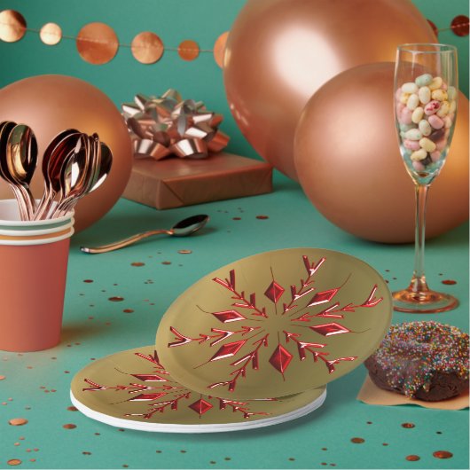 Rode kerststerren op goud papieren bordje (Multi)