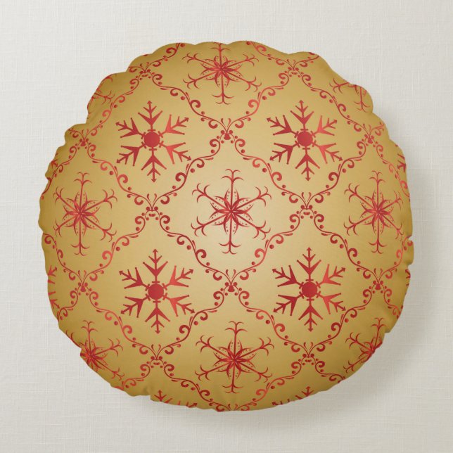 Rode kerststerren op goud rond kussen (Voorkant)