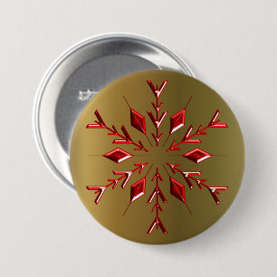 Rode kerststerren op goud ronde button 7,6 cm