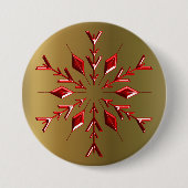 Rode kerststerren op goud ronde button 7,6 cm (Voorkant)