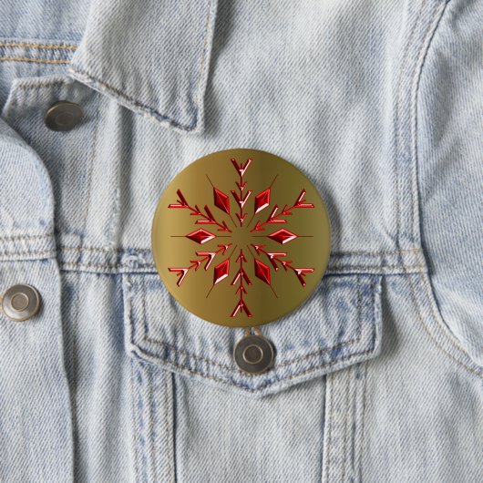 Rode kerststerren op goud ronde button 7,6 cm (In situ)