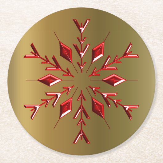 Rode kerststerren op goud ronde kartonnen onderzetter (Voorkant)