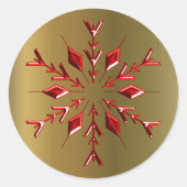 Rode kerststerren op goud ronde sticker (Voorkant)