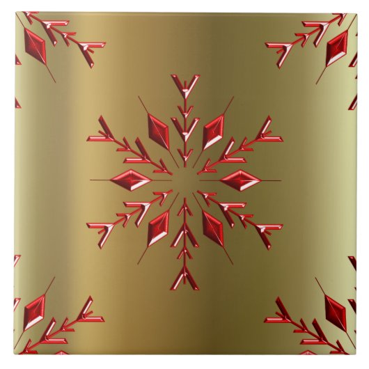 Rode kerststerren op goud tegeltje (Voorkant)