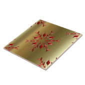 Rode kerststerren op goud tegeltje (Zijkant)