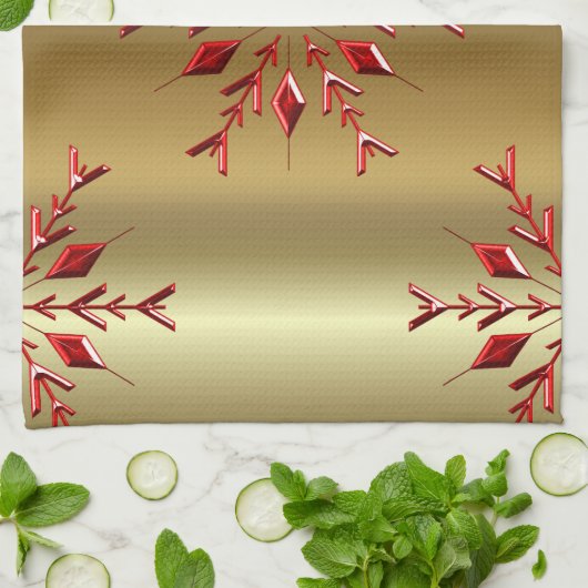 Rode kerststerren op goud theedoek (Gevouwen)