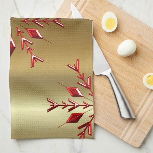 Rode kerststerren op goud theedoek (Quarter Fold)