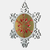 Rode kerststerren op goud tin sneeuwvlok ornament (Rechts)