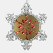 Rode kerststerren op goud tin sneeuwvlok ornament (Voorkant)