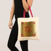 Rode kerststerren op goud tote bag (Voorkant (product))