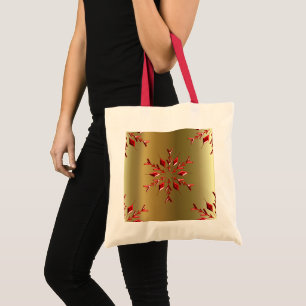 Rode kerststerren op goud tote bag