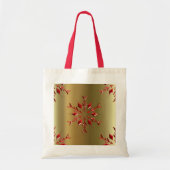 Rode kerststerren op goud tote bag (Voorkant)