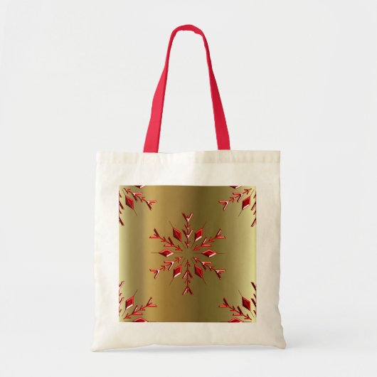 Rode kerststerren op goud tote bag (Voorkant)