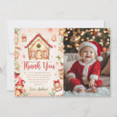 Rode kerststol verjaardagsfeest foto bedankkaart (Voorkant)