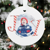 Rode Kerststrepen Foto Joy Typografie Ornament