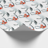 Rode kerststrikken op witte paarden wit cadeaupapier (Hoek)