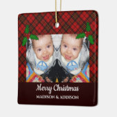 Rode kersttaartenpatroon Persoonlijke foto Keramisch Ornament (Links)