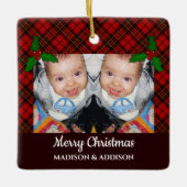 Rode kersttaartenpatroon Persoonlijke foto Keramisch Ornament (Voorkant)