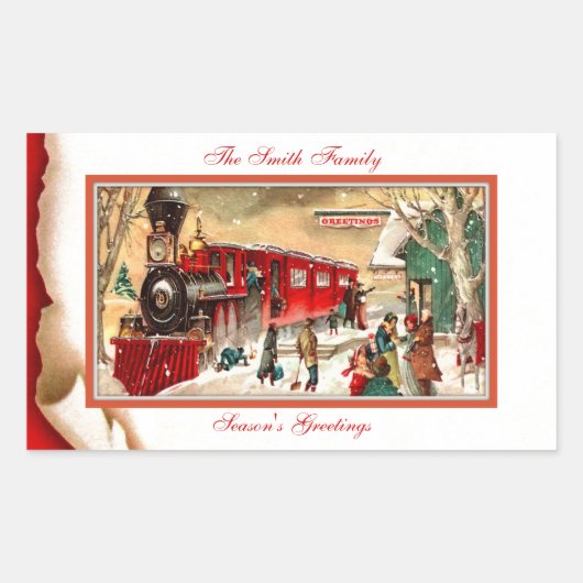  rode kersttrein rechthoekige sticker (Voorkant)