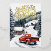 Rode Kersttruck 3 Foto Collage Goud Folie Feestdagenkaart (Voorkant)